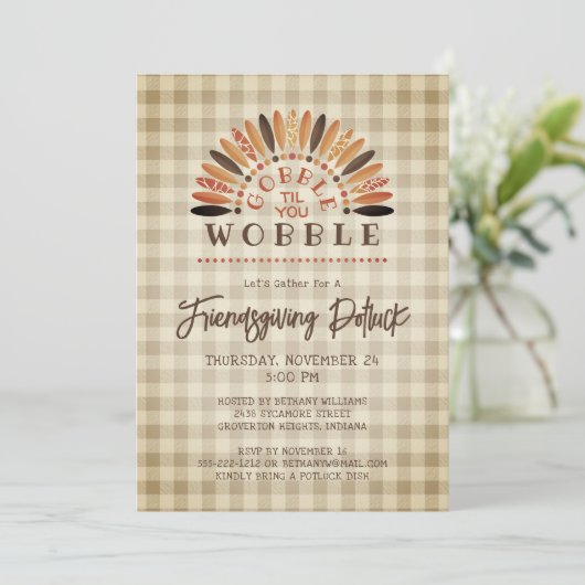 Rustikal Funny Friendsgiving Potluck Türkei Karier Einladung (Stehend Vorderseite)
