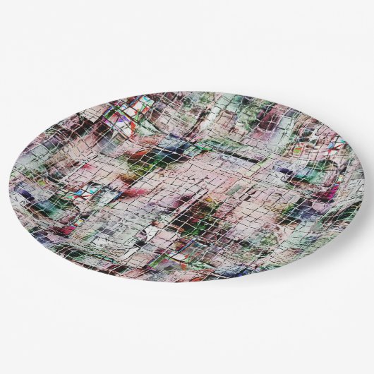 Rustikal gefärbt, seltsam gezeichnet unter abstrak pappteller (Schrägansicht)