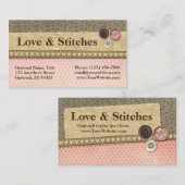 Rustikal geheftete Schleife & Tasten auf Burlap-Nä Visitenkarte (Vorne/Hinten)