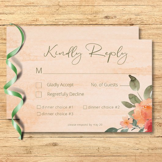 Rustikal Gelb Orange & Peach Rose Hochzeitsessen RSVP Karte