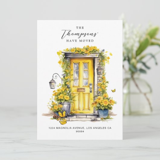 Rustikal gelbe Blumentür Wir bewegten uns Ankündigung (Stehend Vorderseite)