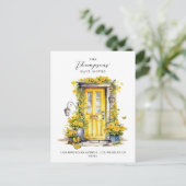 Rustikal gelbe Blumentür Wir bewegten uns Ankündigungspostkarte (Stehend Vorderseite)