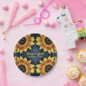 Rustikal Gelbe Sonnenblume Denim Blue Jeans Hochze Pappteller (Party)