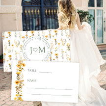 Rustikal-gelbe Wildblume Hochzeit Platzkarten