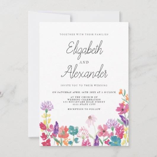 Rustikal gepresste wilde Blume Hinterhofhochzeit Einladung (Vorderseite)