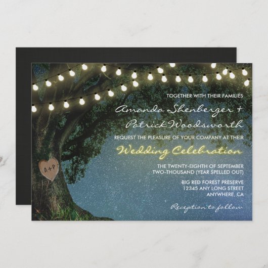 Rustikal geschnitztes Herz Eichenbaum Einladung zu (Vorne/Hinten)