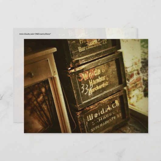 Rustikal gestapelte Holzkisten verblasst Postkarte (Vorne/Hinten)