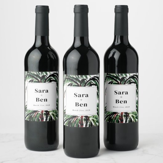 Rustikal gestrichener Strand mit Palmen Weinetikett (Flaschen)