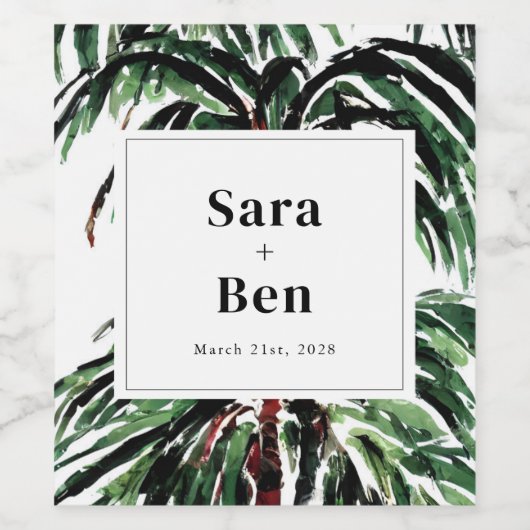 Rustikal gestrichener Strand mit Palmen Weinetikett (Einzelnes Label)