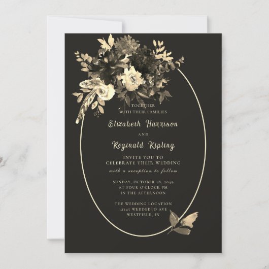 Rustikal getrocknete Blüten Elegante Braun Hochzei Einladung (Vorderseite)