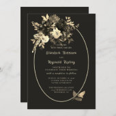 Rustikal getrocknete Blüten Elegante Braun Hochzei Einladung (Vorne/Hinten)