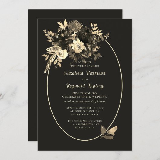 Rustikal getrocknete Blüten Elegante Braun Hochzei Einladung (Vorne/Hinten)