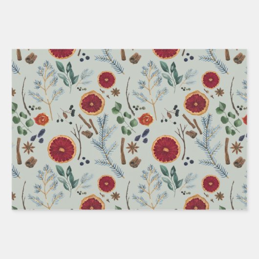 Rustikal getrocknete Botanicals Woodsy Winterurlau Geschenkpapier Set (Vorderseite 3)