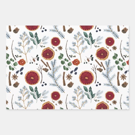 Rustikal getrocknete Botanicals Woodsy Winterurlau Geschenkpapier Set (Vorderseite)