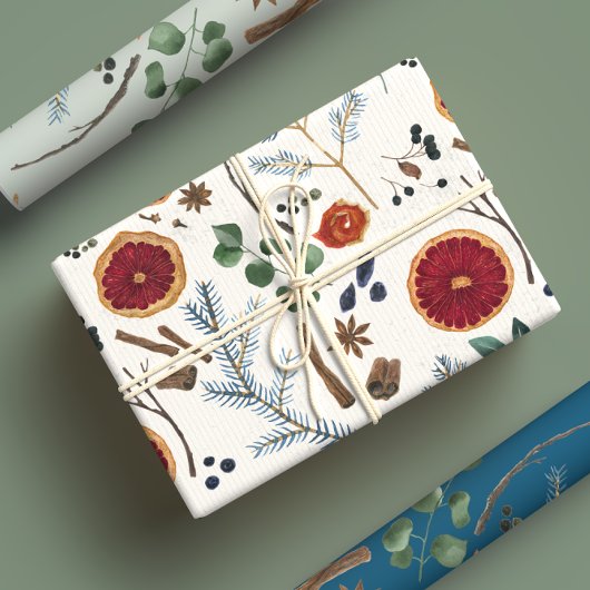 Rustikal getrocknete Botanicals Woodsy Winterurlau Geschenkpapier Set