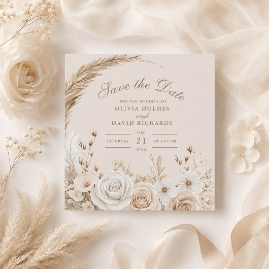 Rustikal getrocknete Wildblumen und Weißrosen Hoch Save The Date