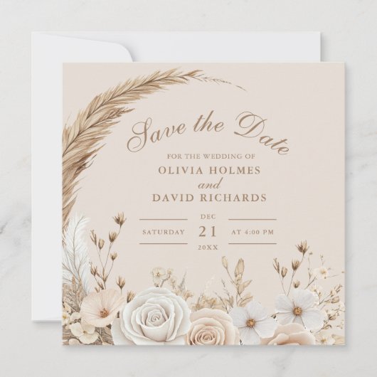 Rustikal getrocknete Wildblumen und Weißrosen Hoch Save The Date (Vorderseite)