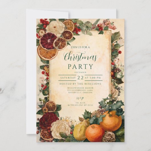 Rustikal getrockneter Orange und Obst Weihnachten Einladung (Vorderseite)