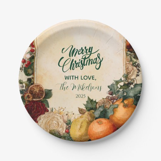 Rustikal getrockneter Orange und Obst Weihnachten Pappteller (Vorderseite)