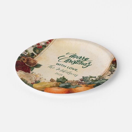 Rustikal getrockneter Orange und Obst Weihnachten Pappteller (Schrägansicht)