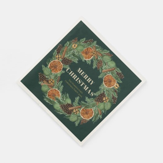 Rustikal getrockneter Orangenkiefer Grüner Urlaub Serviette (Ecke)