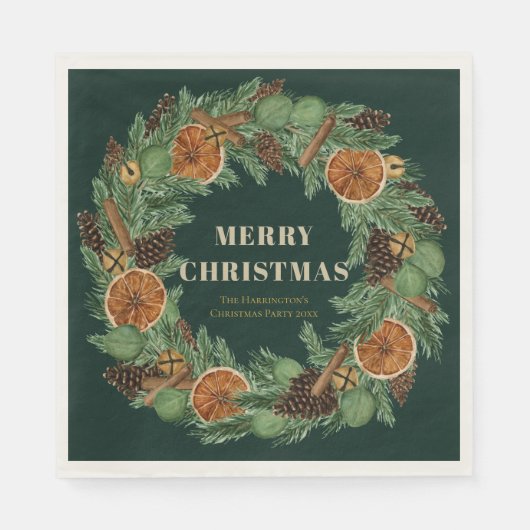 Rustikal getrockneter Orangenkiefer Grüner Urlaub Serviette (Vorderseite)