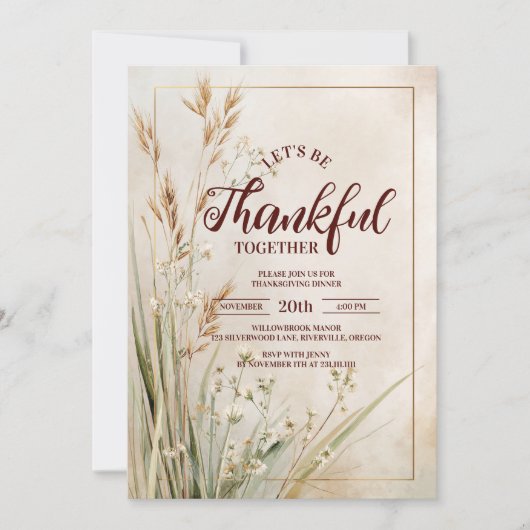 Rustikal getrockneter Wiesenweiden Erntedank Abend Einladung (Vorderseite)