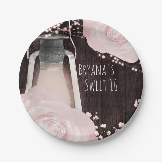 Rustikal glänzend Laternenbaby Pink Blush Rose Swe Pappteller (Vorderseite)