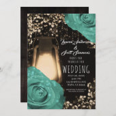 Rustikal glatter Laternenpfeffer Grüne Rose Hochze Einladung (Vorne/Hinten)