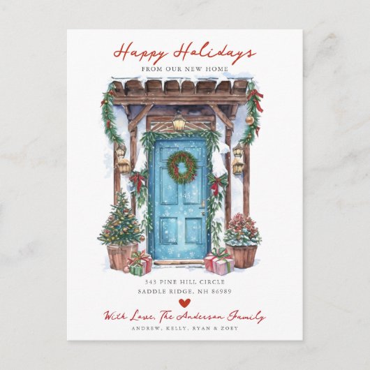 Rustikal glückliche Ferien Neue Zuhause-Tür-Bewegu Ankündigungspostkarte (Vorderseite)