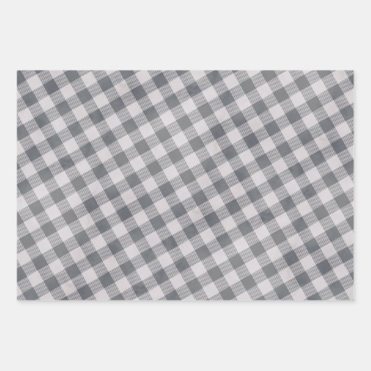 Rustikal, grau Kariert und Drei-Seiten-Muster-Wrap Geschenkpapier Set (Vorderseite)