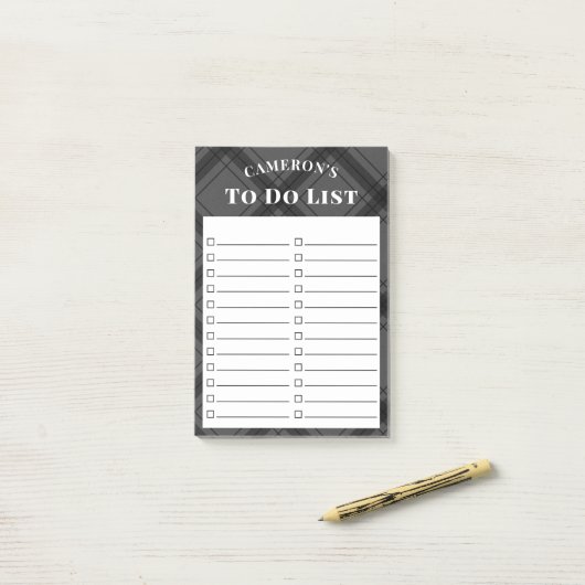 Rustikal grau Kariert zu führen Post-it Klebezettel (Auf Schreibtisch)