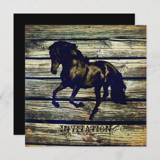 rustikal-graue Scheunenholz Western-Pferd thematis Einladung (Vorne/Hinten)