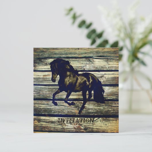 rustikal-graue Scheunenholz Western-Pferd thematis Einladung (Stehend Vorderseite)