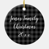 Rustikal-grauschwarze karierte Muster Frosschneefl Keramik Ornament (Hinten)