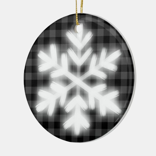 Rustikal-grauschwarze karierte Muster Frosschneefl Keramik Ornament (Links)