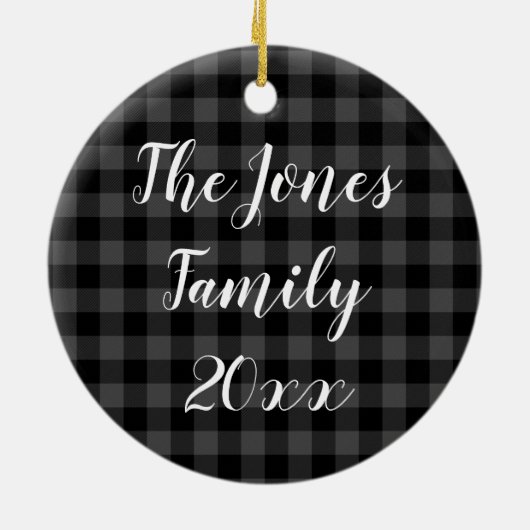 Rustikal-grauschwarze karierte Muster Frosschneefl Keramik Ornament (Hinten)