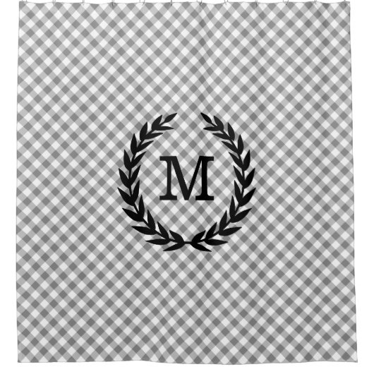 Rustikal Gray Gingham Country Mit Monogramm Duschvorhang (Vorderseite)