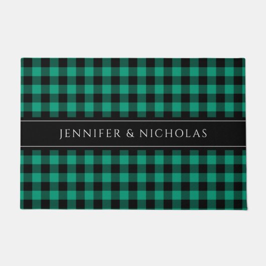 Rustikal Green Kariert Gingham Name Fußmatte (Vorderseite)
