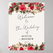 Rustikal-grün-blühende Winterhochzeit Begrüßung Poster (Vorne)