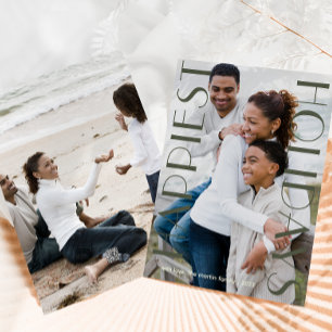 Rustikal grün zwei Fotos glücklichste Ferien Feiertagskarte