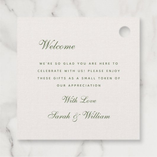 Rustikal grüne Gastgeschenk Hochzeit Geschenkanhänger (Rückseite)