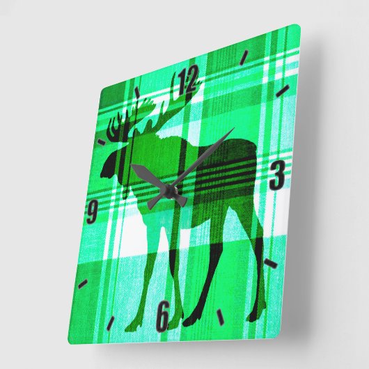 Rustikal grüne karierte Maueruhr Quadratische Wanduhr (Winkel)