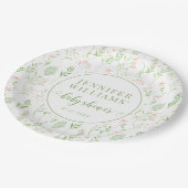 Rustikal-grüne Rosa kleine Wildblume Babydusche Pappteller (Schrägansicht)