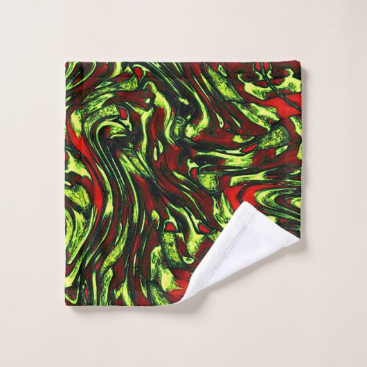 Rustikal-grüngelbe und lebhafte rote Kurven Badhandtuch Set (Waschlappen)