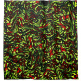 Rustikal-grüngelbe und lebhafte rote Kurven Duschvorhang (Vorderseite)