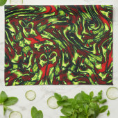 Rustikal-grüngelbe und lebhafte rote Kurven Geschirrtuch (Gefaltet)