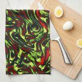 Rustikal-grüngelbe und lebhafte rote Kurven Geschirrtuch (Viertel Falte)