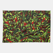 Rustikal-grüngelbe und lebhafte rote Kurven Geschirrtuch (Horizontal)