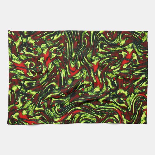 Rustikal-grüngelbe und lebhafte rote Kurven Geschirrtuch (Horizontal)
